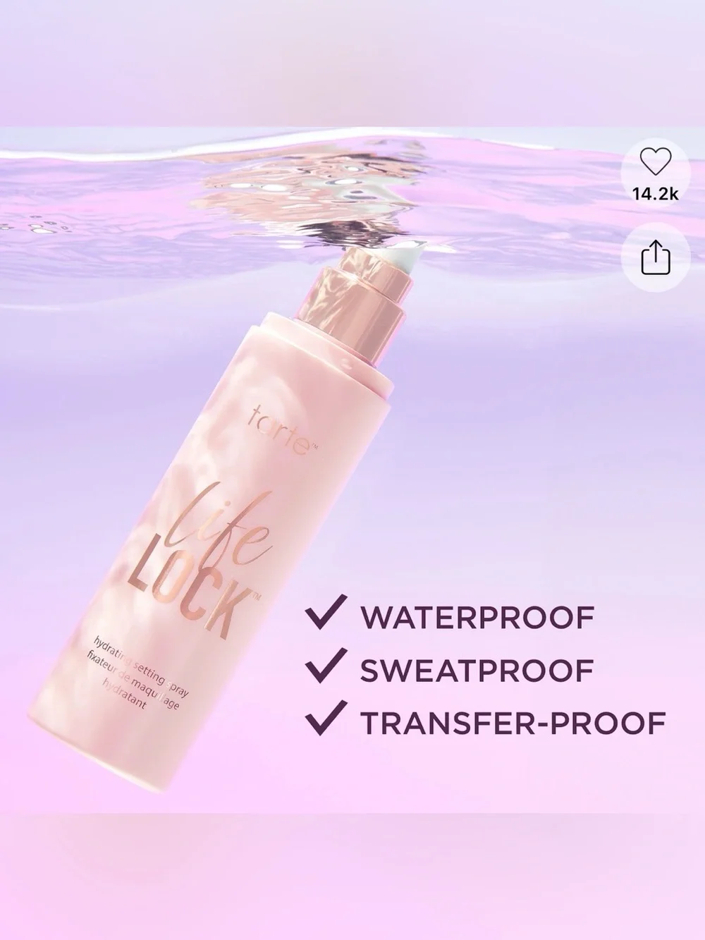 Tarte life lock waterproof setting spray